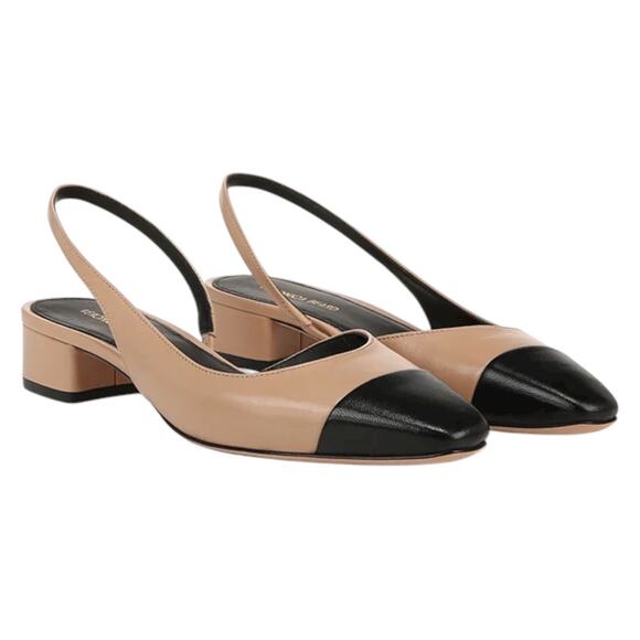 Veronica Beard Cecile Leather Cap Toe Slingback Pump Black Tan Size 8M - Picture 3 of 12